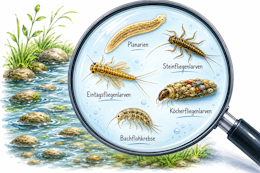 Lupe mit Bachlebewesen
